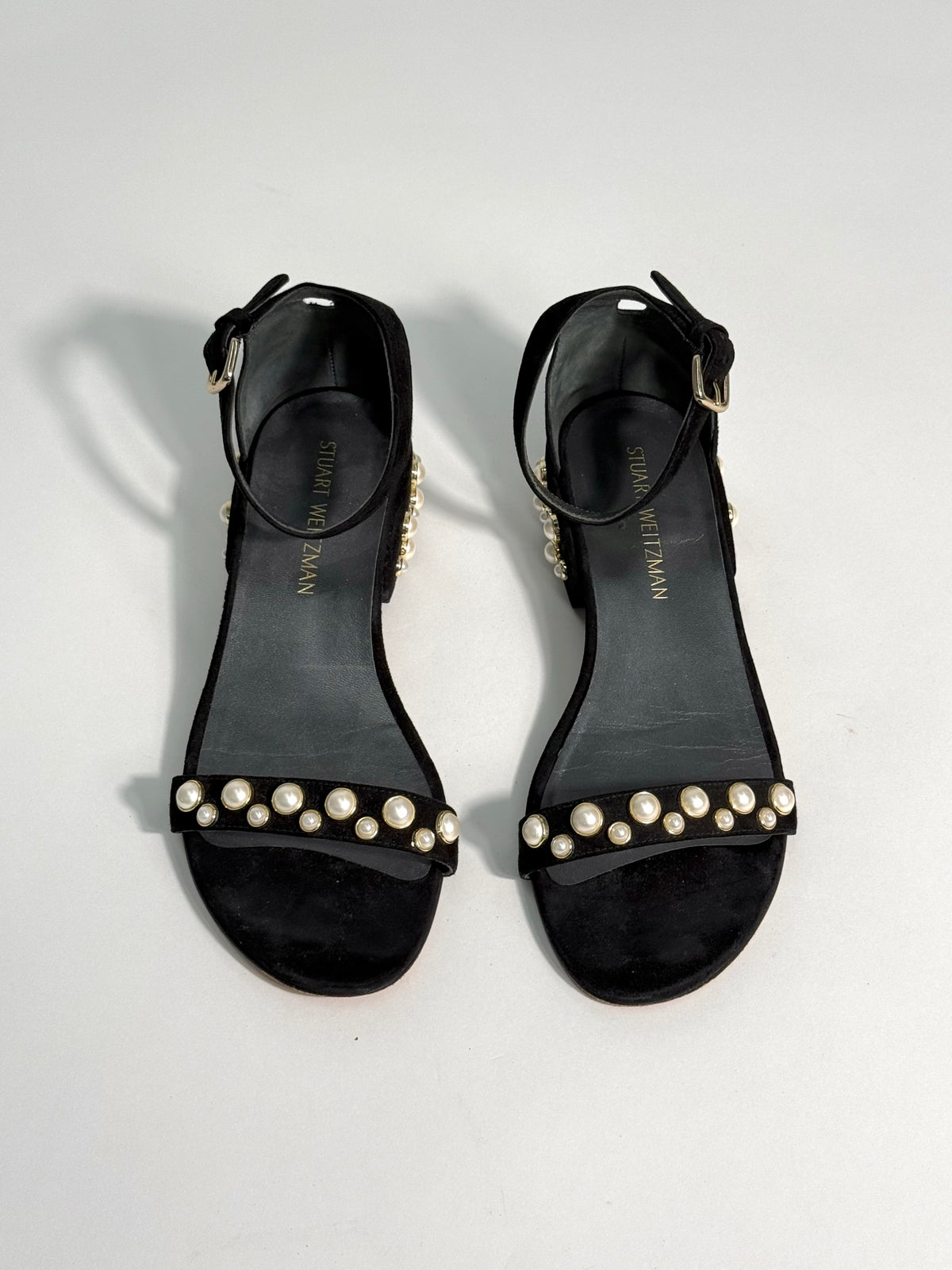 Stuart Weitzman - Suede Pearl Studded Sandals
