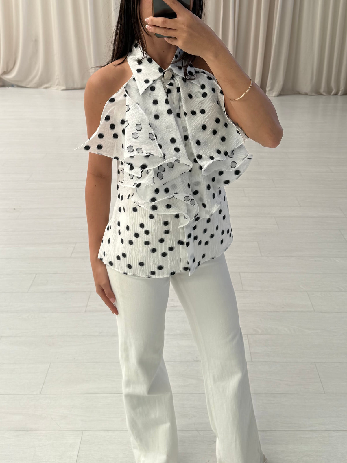 Carla Zampatti - Spot Jacquard Ruffle Blouse