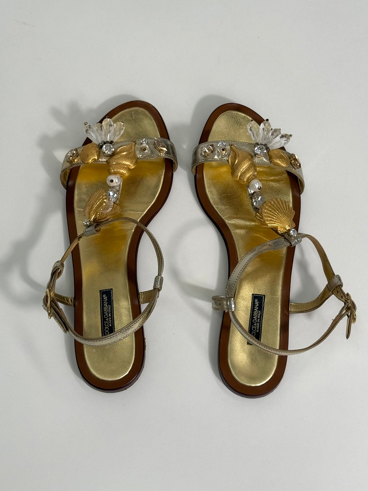 Dolce & Gabbana - Shell Pearl Leather Sandals