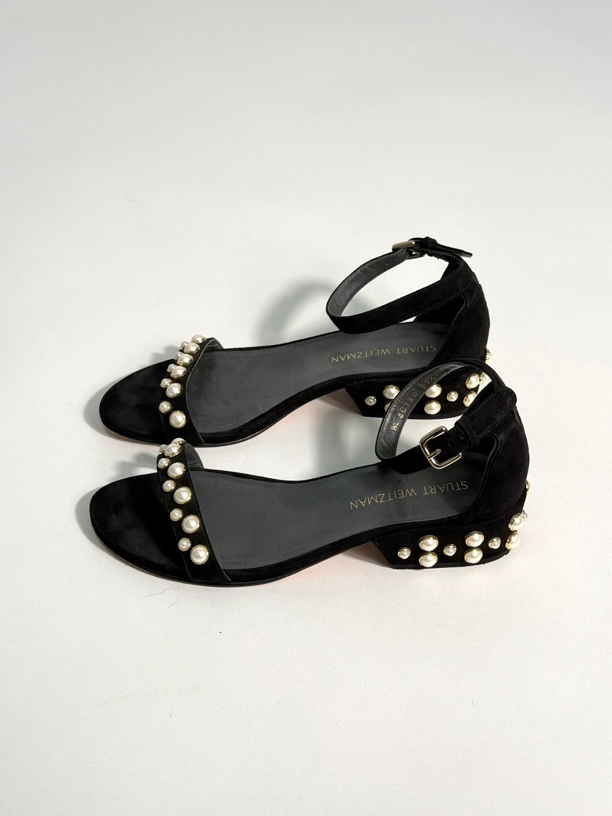 Stuart Weitzman - Suede Pearl Studded Sandals