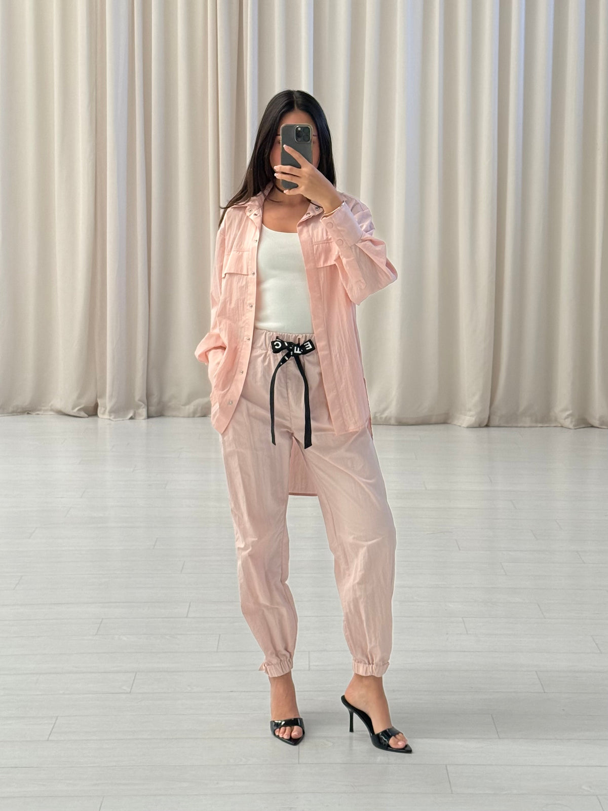 Belted Windbreaker Pants and Jacket Set