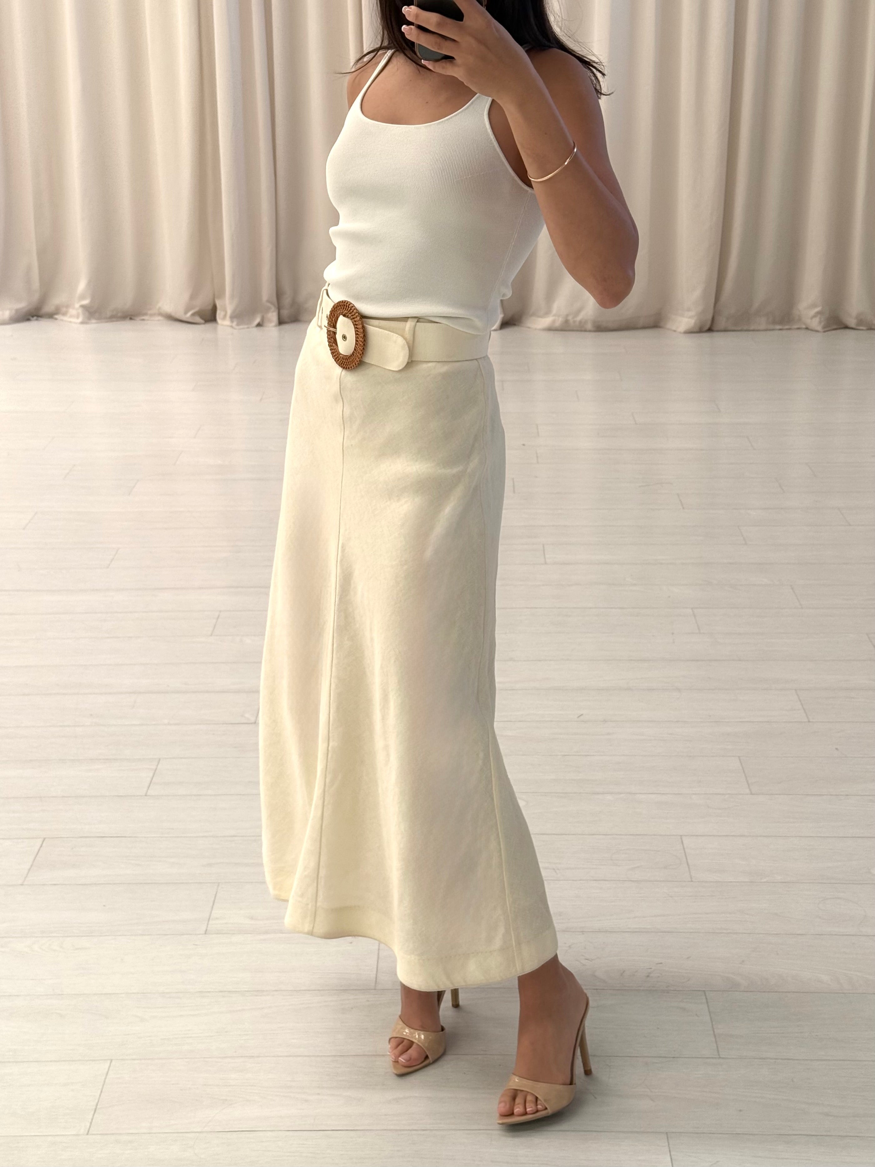 Linen Belted Maxi Skirt