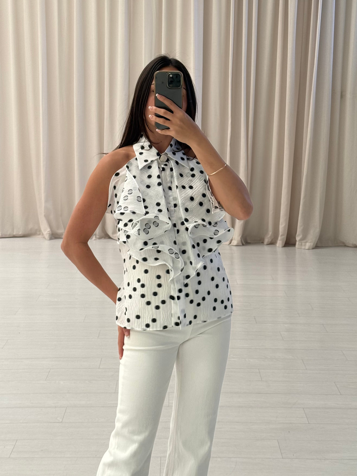 Carla Zampatti - Spot Jacquard Ruffle Blouse