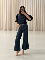 High Rise Belted Wide Leg Jean