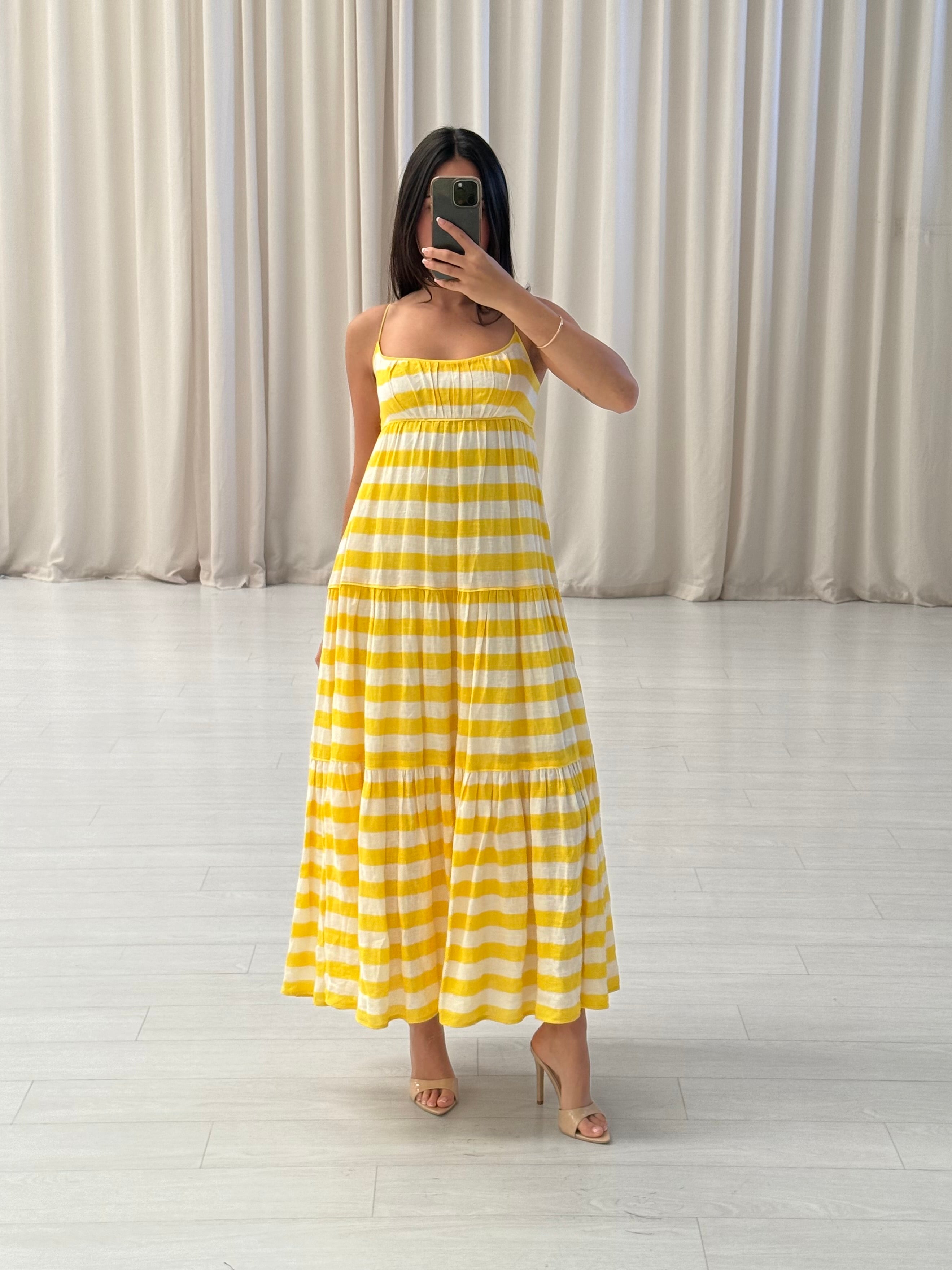 Striped Linen Midi Dress
