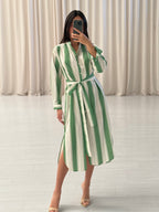 Oroton - Stripped Cotton Midi Shirt Dress