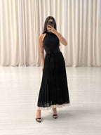 Sunray Belted Pleated Midi