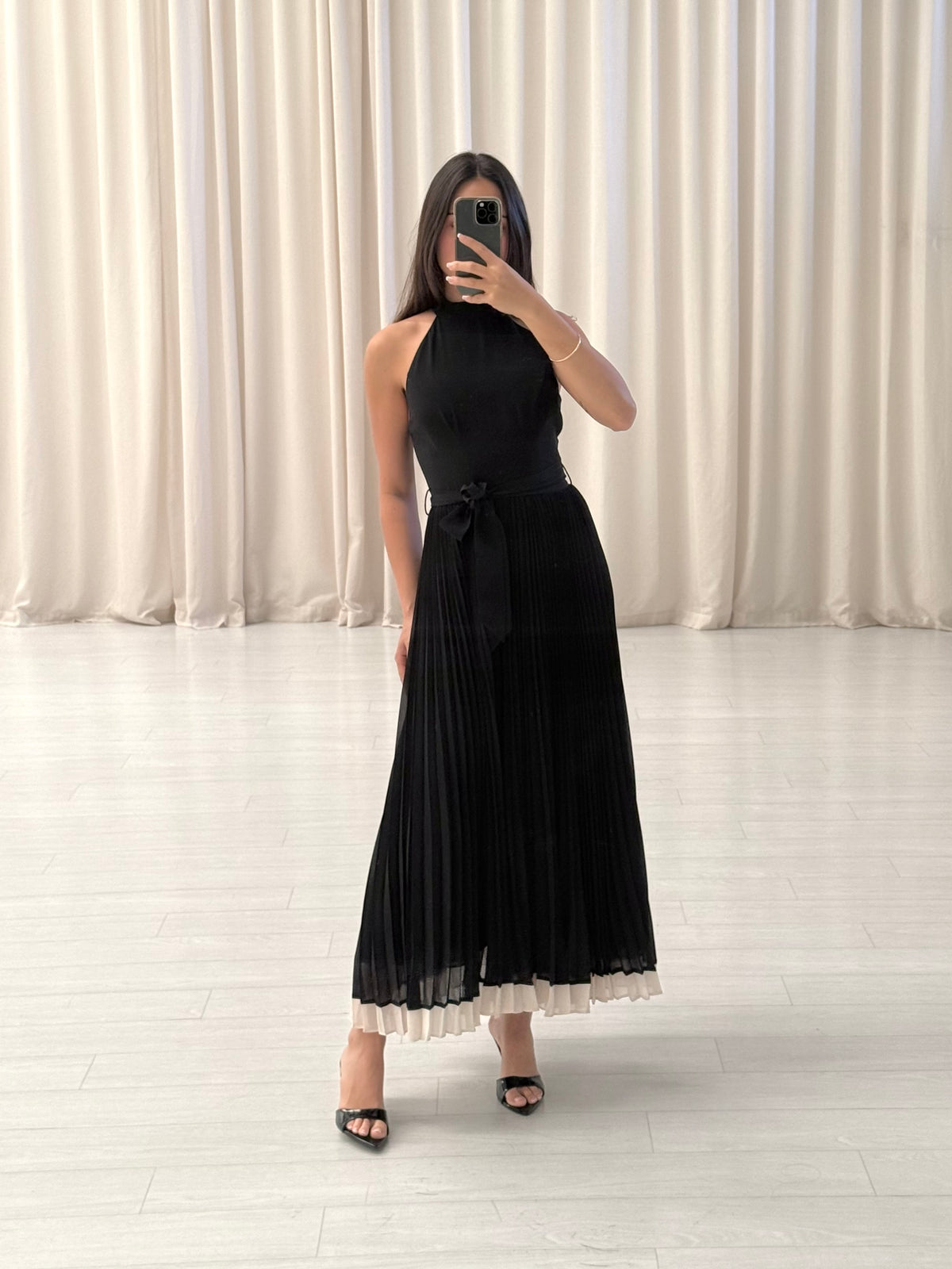 Sunray Belted Pleated Midi