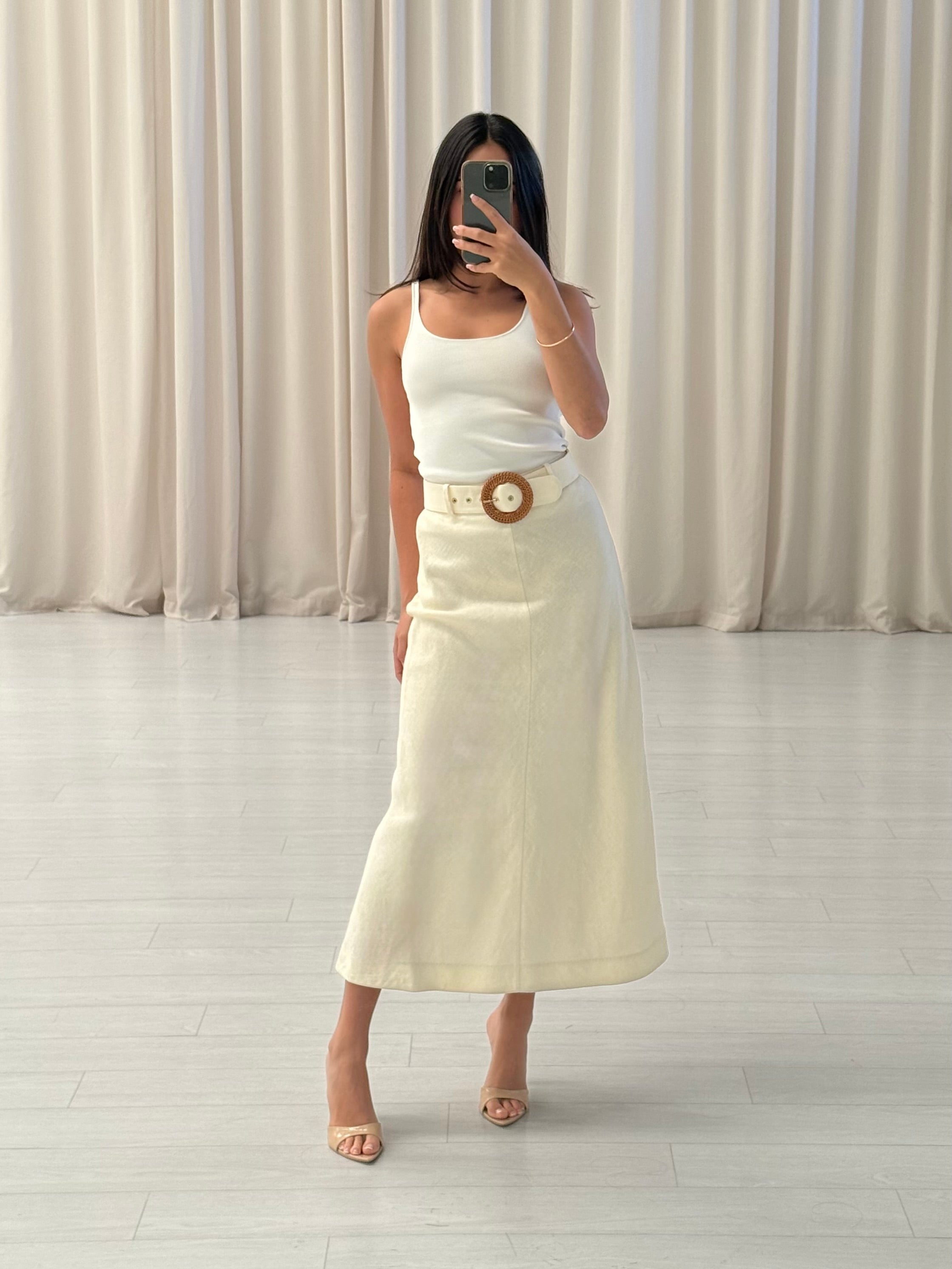 Linen Belted Maxi Skirt