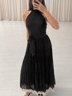 Sunray Belted Pleated Midi