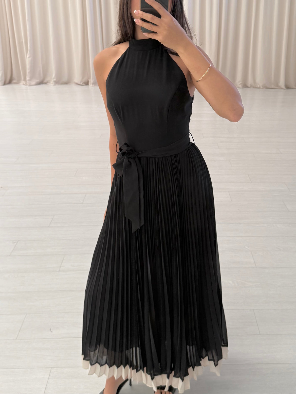 Sunray Belted Pleated Midi