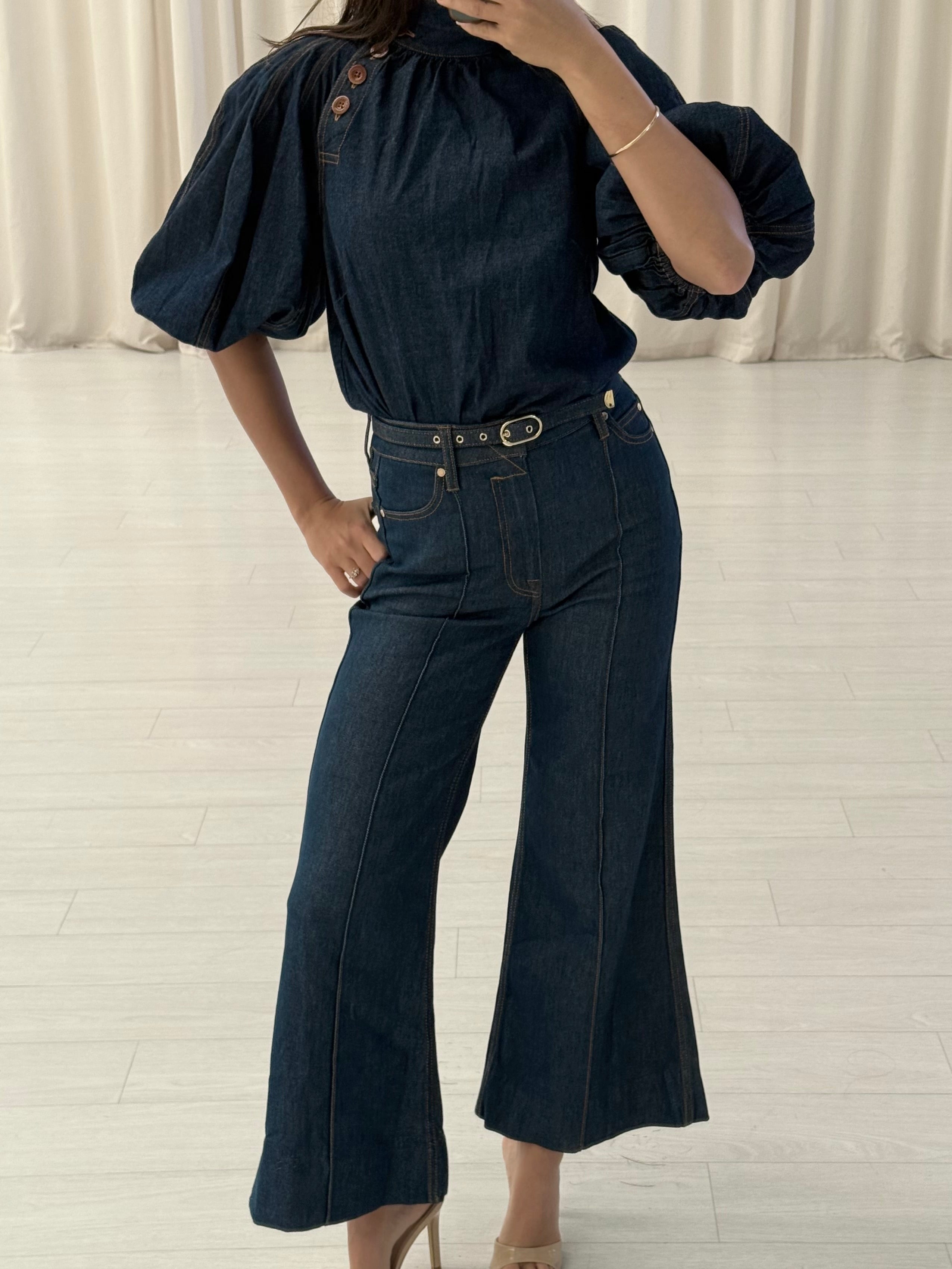 High Rise Belted Wide Leg Jean