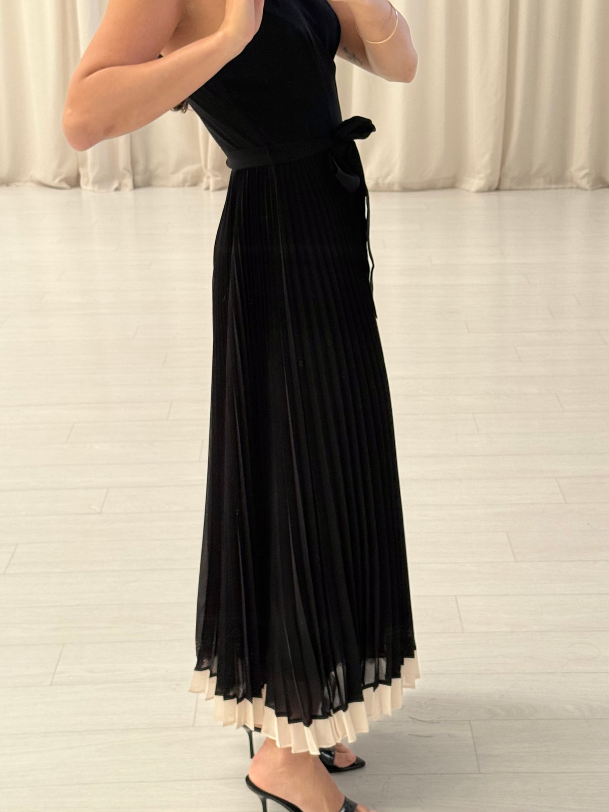 Sunray Belted Pleated Midi