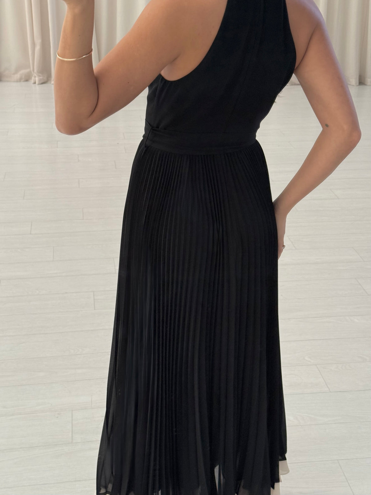 Sunray Belted Pleated Midi