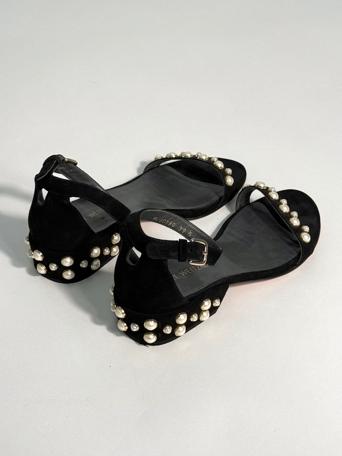 Stuart Weitzman - Suede Pearl Studded Sandals