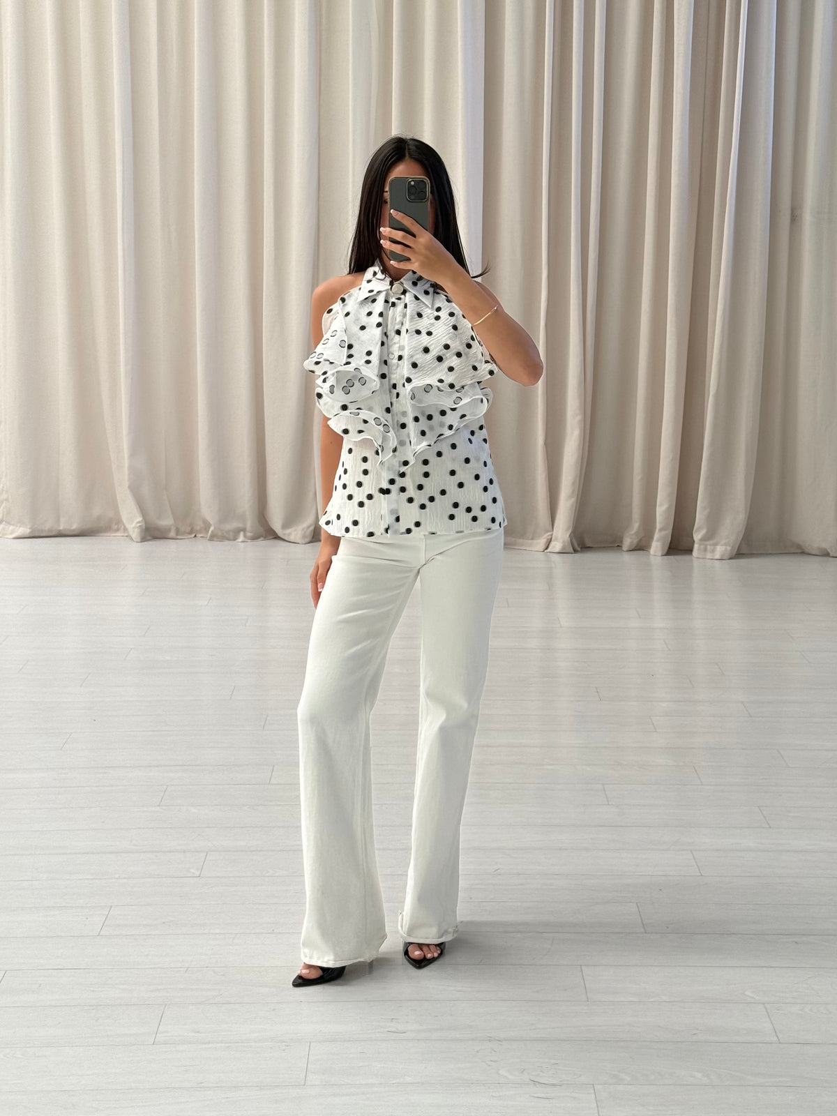 Carla Zampatti - Spot Jacquard Ruffle Blouse