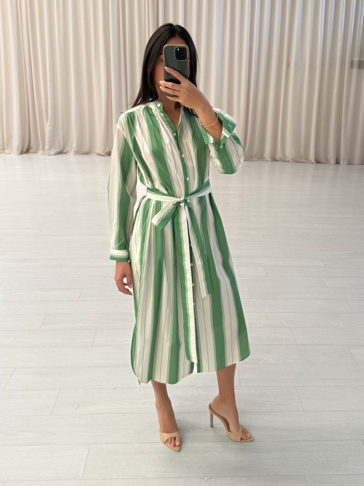 Oroton - Stripped Cotton Midi Shirt Dress