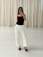 Sateen Cropped Wide Leg Trouser
