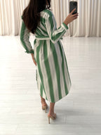 Oroton - Stripped Cotton Midi Shirt Dress