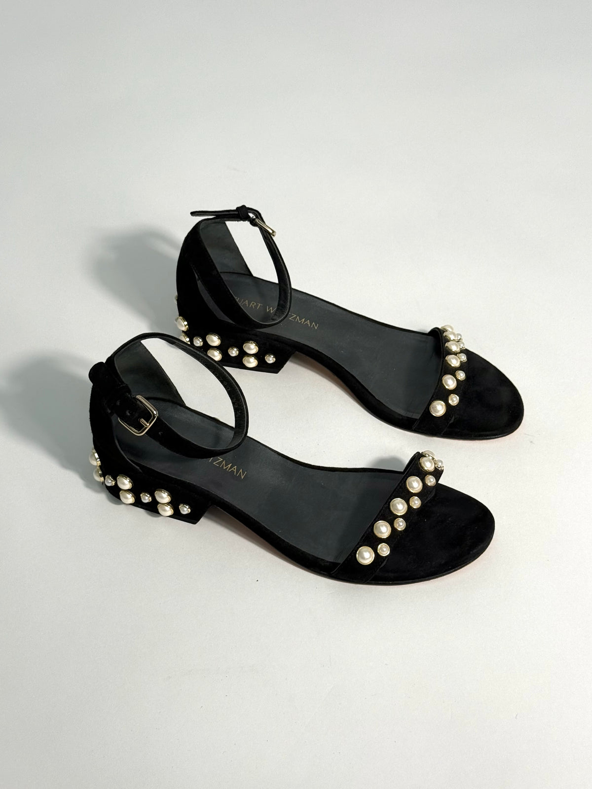 Stuart Weitzman - Suede Pearl Studded Sandals
