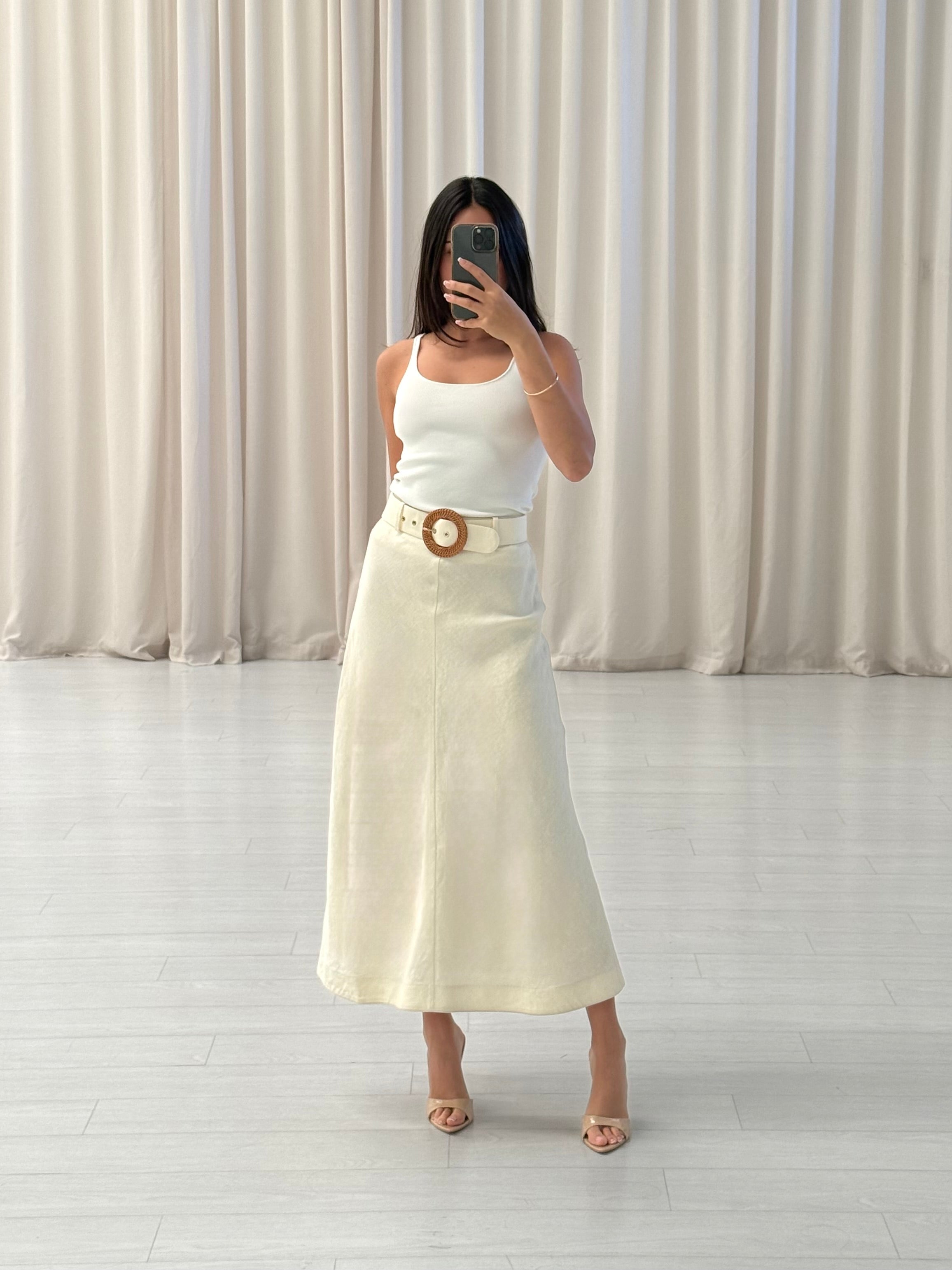 Linen Belted Maxi Skirt