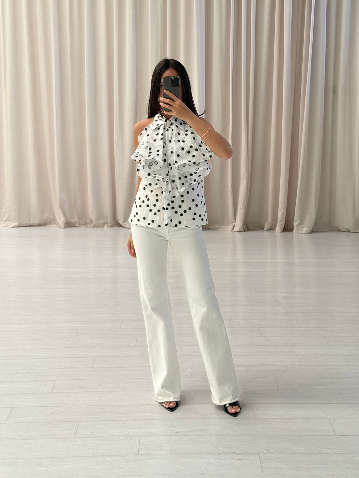 Carla Zampatti - Spot Jacquard Ruffle Blouse