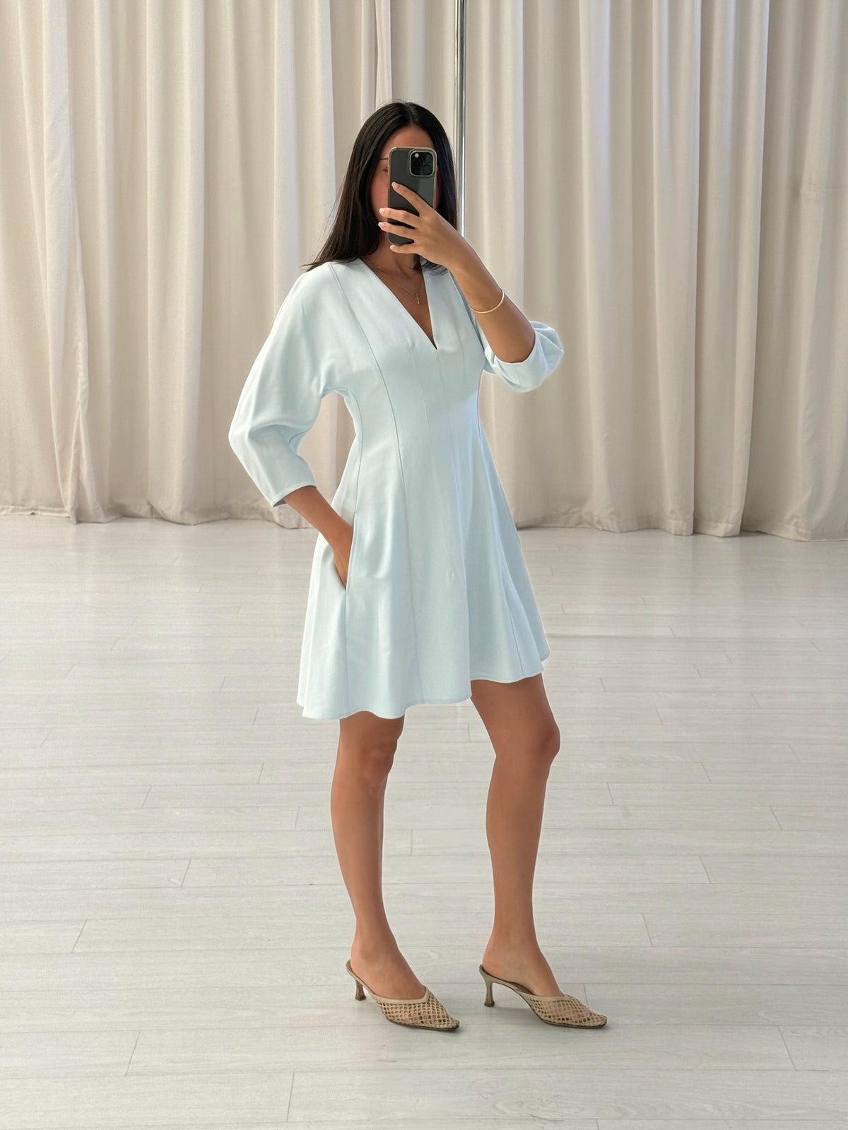 Tinted Blue Tailored Cocoon Sleeve Dress