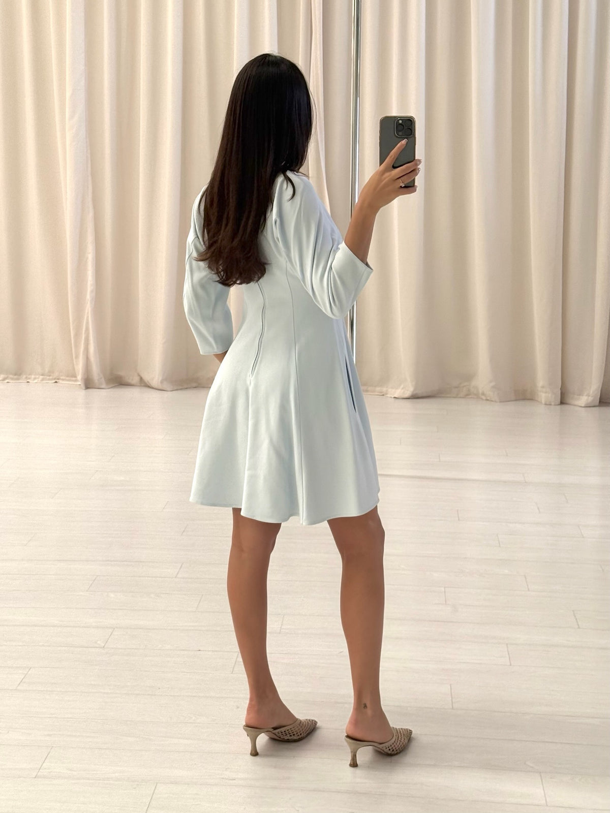 Tinted Blue Tailored Cocoon Sleeve Dress