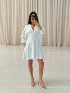 Tinted Blue Tailored Cocoon Sleeve Dress
