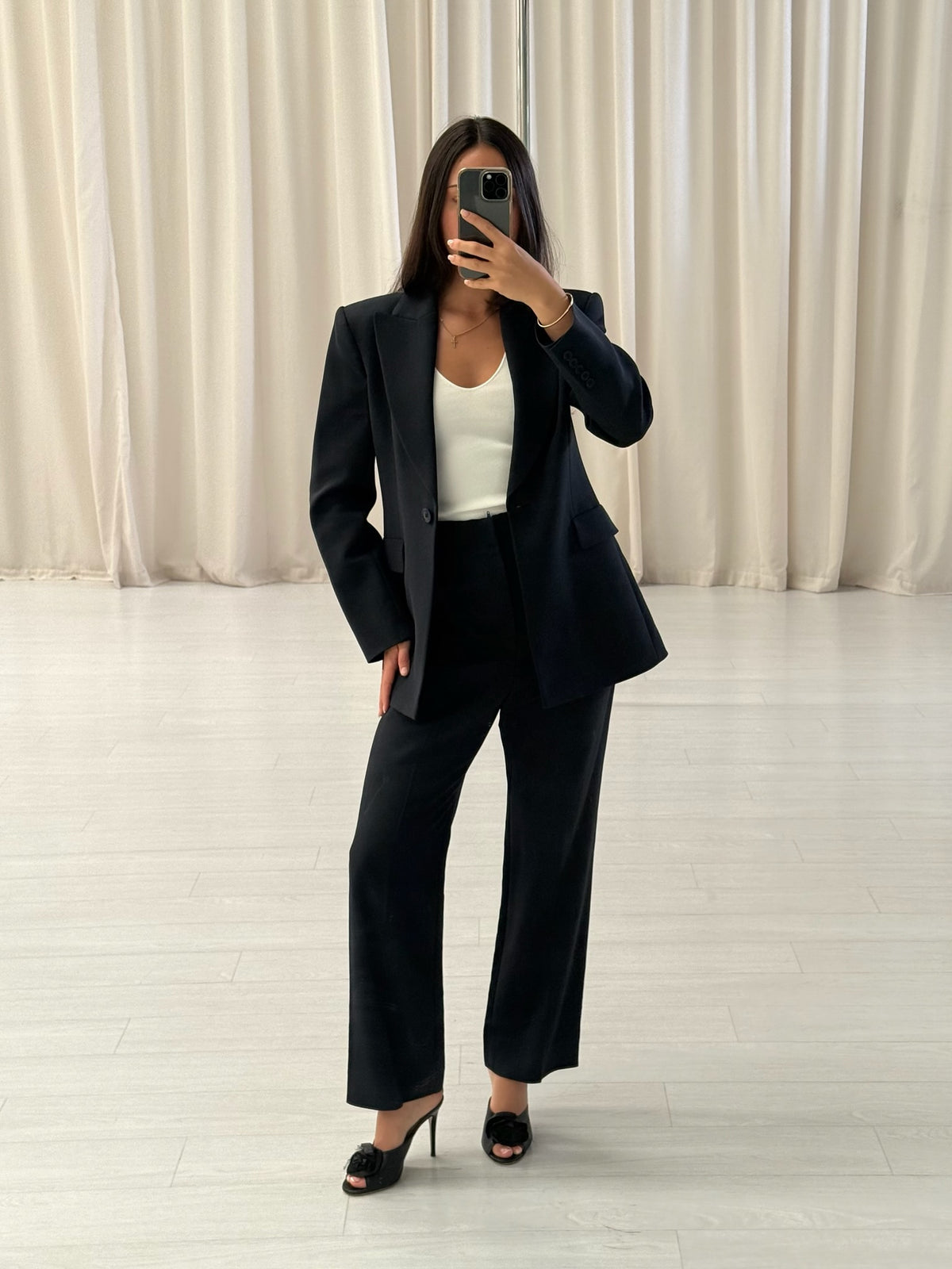 Navy Italian High-Waist Slim Trouser