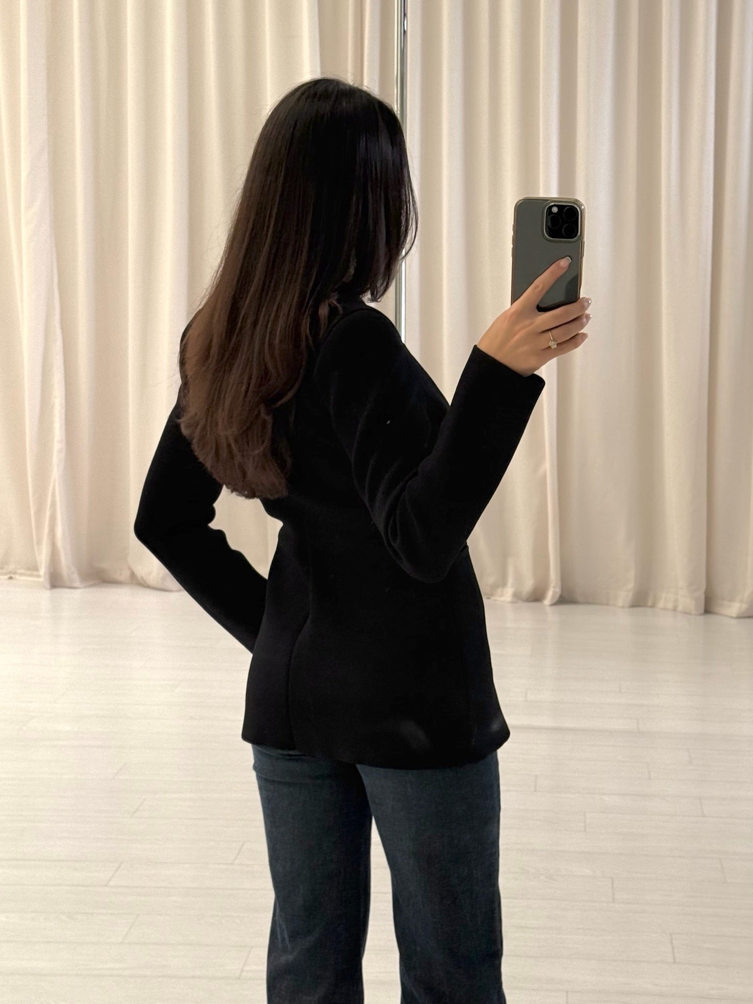 Black Crepe Knit Gold Button Jacket
