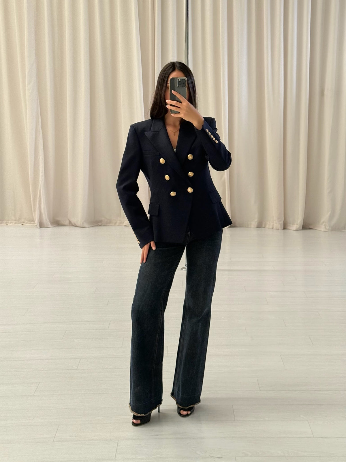 Navy Fitted Wool Button Jacket