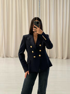 Navy Fitted Wool Button Jacket
