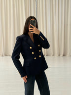 Navy Fitted Wool Button Jacket