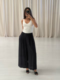 Navy Silk Crop Trousers