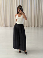 Navy Silk Crop Trousers