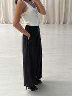 Navy Silk Crop Trousers