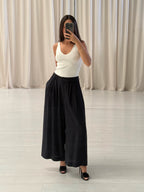 Navy Silk Crop Trousers